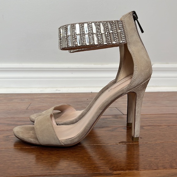 ALDO Gem-Embellished Stiletto Heeled Suede Sandal (in Bone - Size 6) - Picture 8 of 9